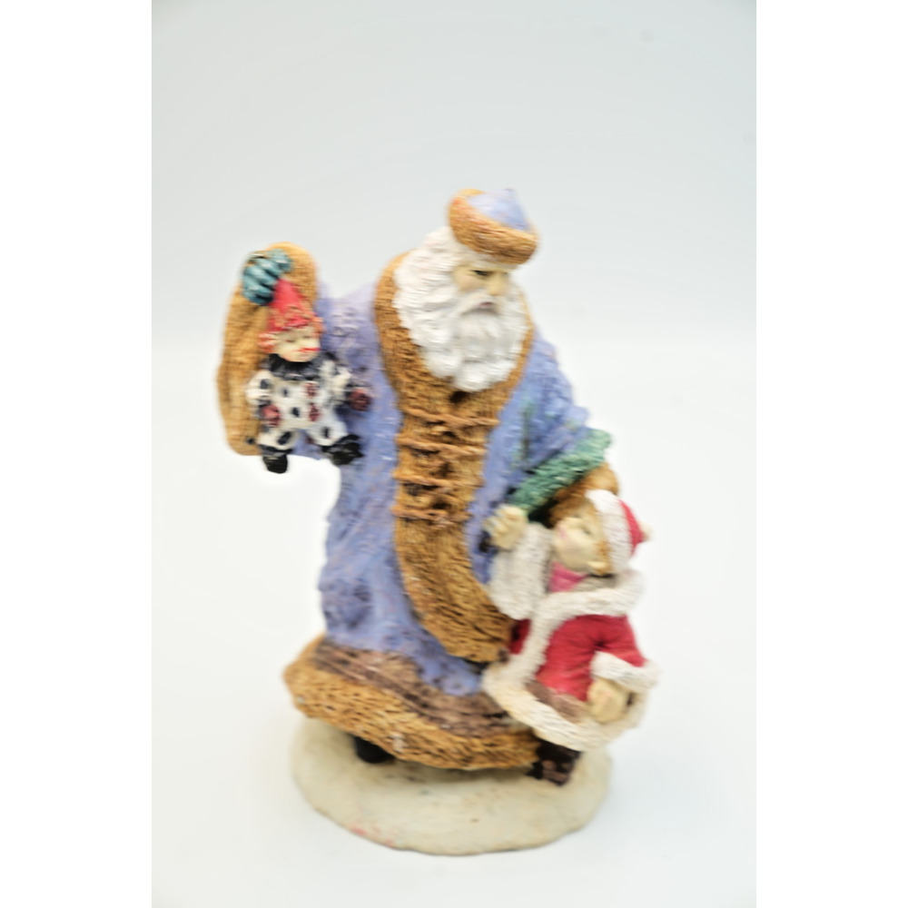 Vintage Santa Figurine w/ Child & Toy Bag – Blue Robe –‎ 10" Tall Holiday Decor